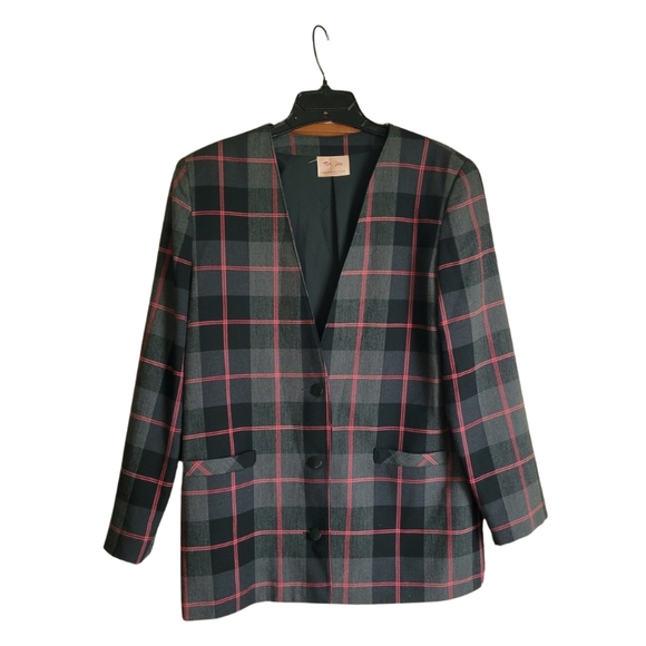 Plaid Blazer with Pink and Black Checkered Pattern - Picture 1 of 2
